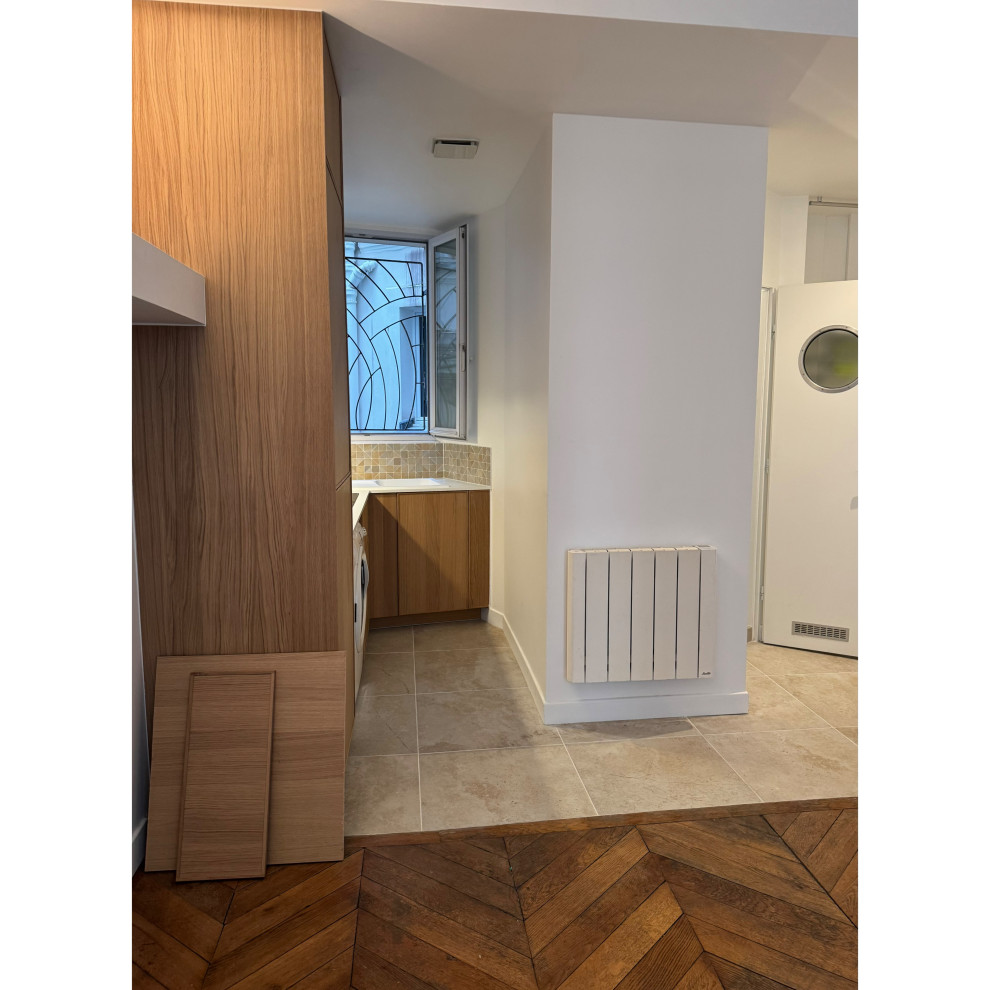 Projet Château-Landon, rénovation d'une cuisine, entrée & salle de bain.