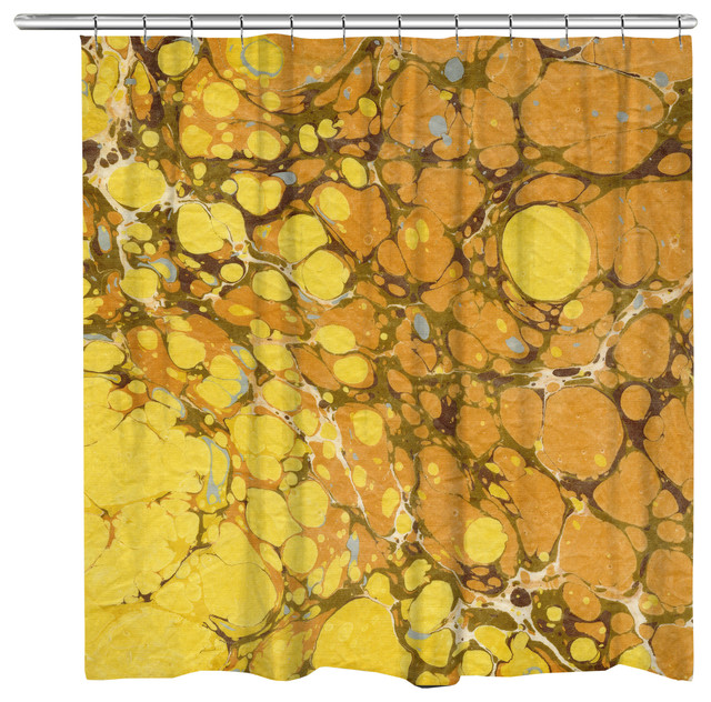 Laural Home Golden Mustard Marble Shower Curtain Contemporary