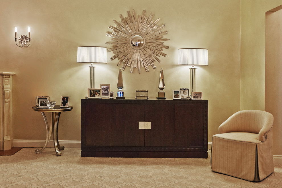 Inspiration for a large transitional master carpeted bedroom remodel in New York with beige walls