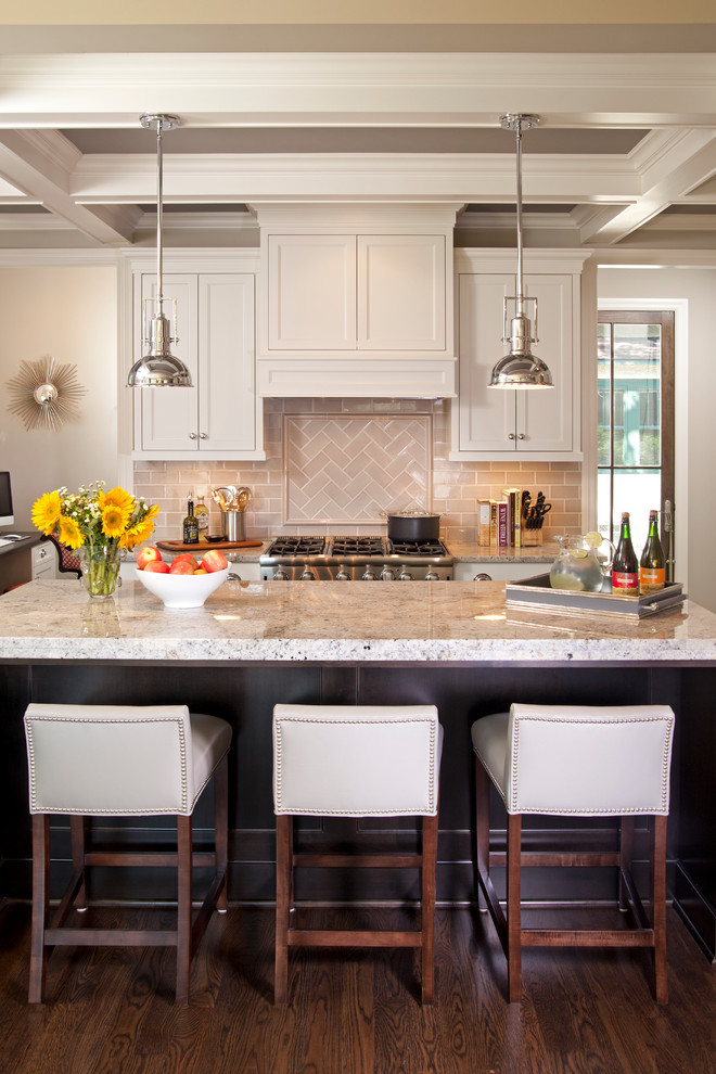Traditional kitchen in Minneapolis with stainless steel appliances and subway tile splashback.