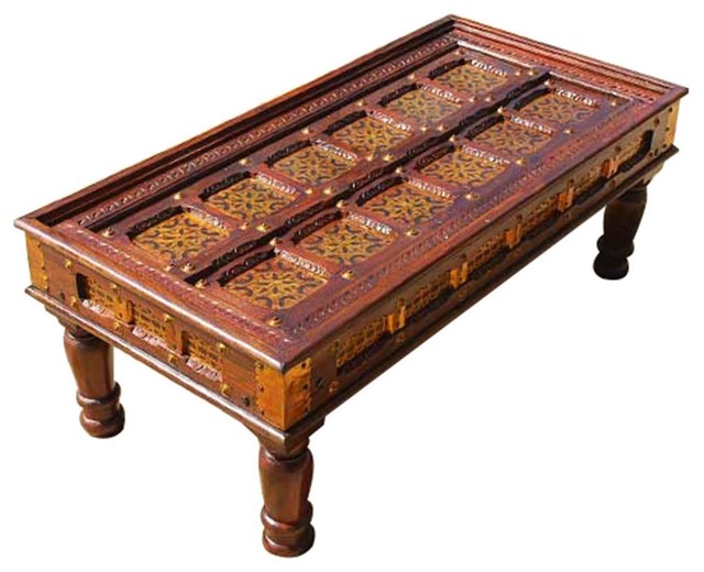 Antique Design Ornate Brass Inlay Mango Wood Coffee Cocktail Table Antique Design Ornate Brass Inlay Mango Wood Coffee Cocktail Table