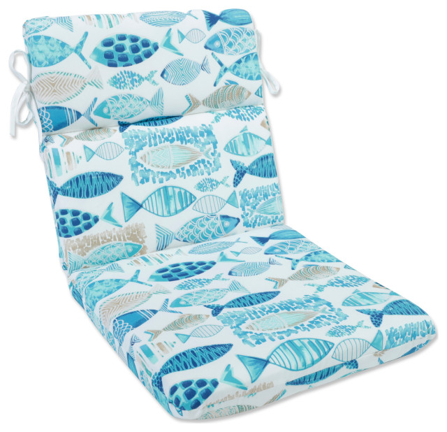 Hooked Seaside Blue Rounded Corners Chair Cushion, 40.5