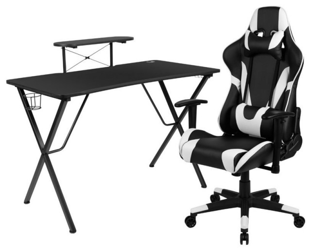 Flash Furniture Gaming Desk and Reclining Swivel Chair in Black