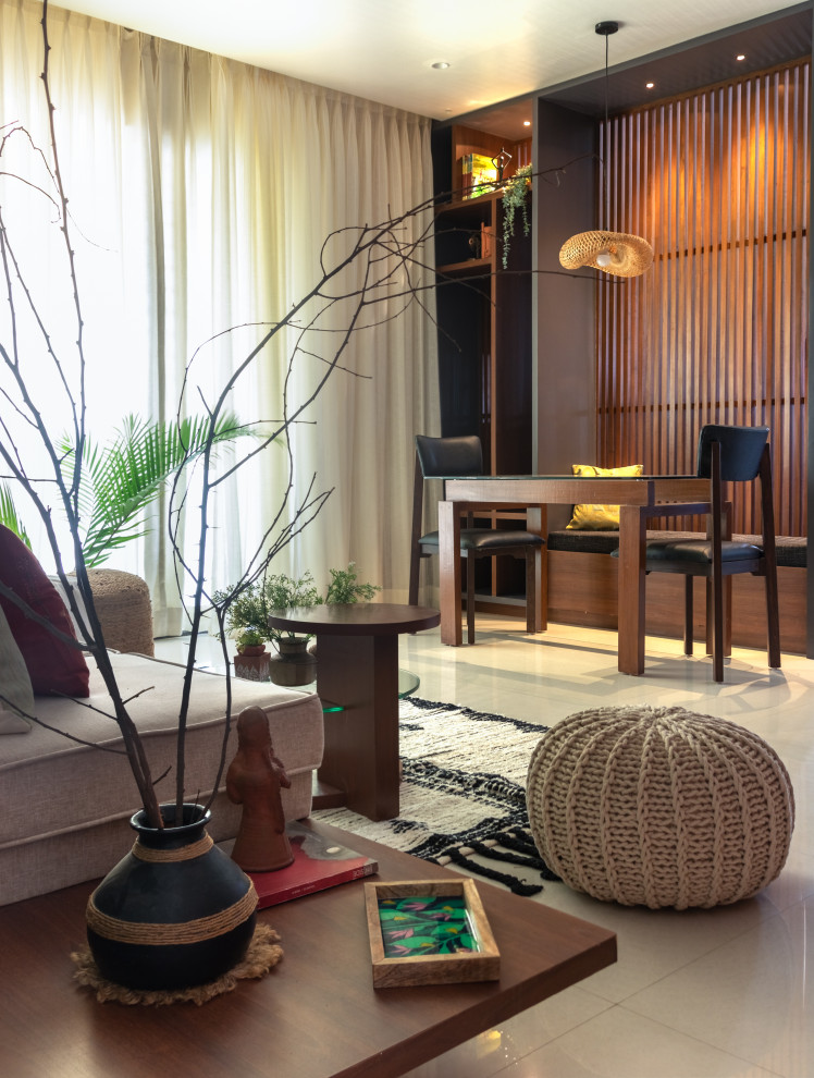 Design ideas for an eclectic living room in Mumbai.