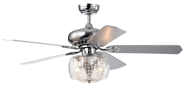 52 Indoor Chrome Reversible 5 Blade Ceiling Fan Crystal Strand Glass Light