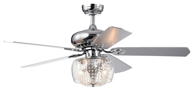 52 Indoor Chrome Reversible 5 Blade, Chrome Ceiling Fan With Light
