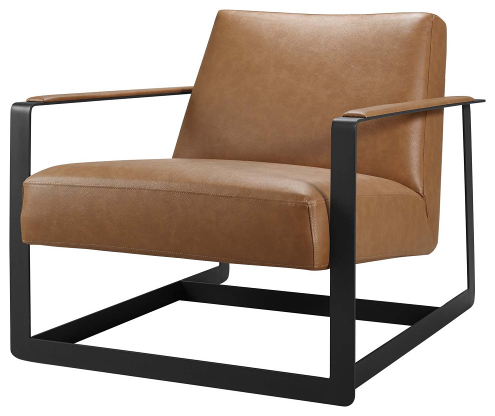 Accent Chair, Faux Vegan Leather, Tan, Modern, Living Lounge Hotel