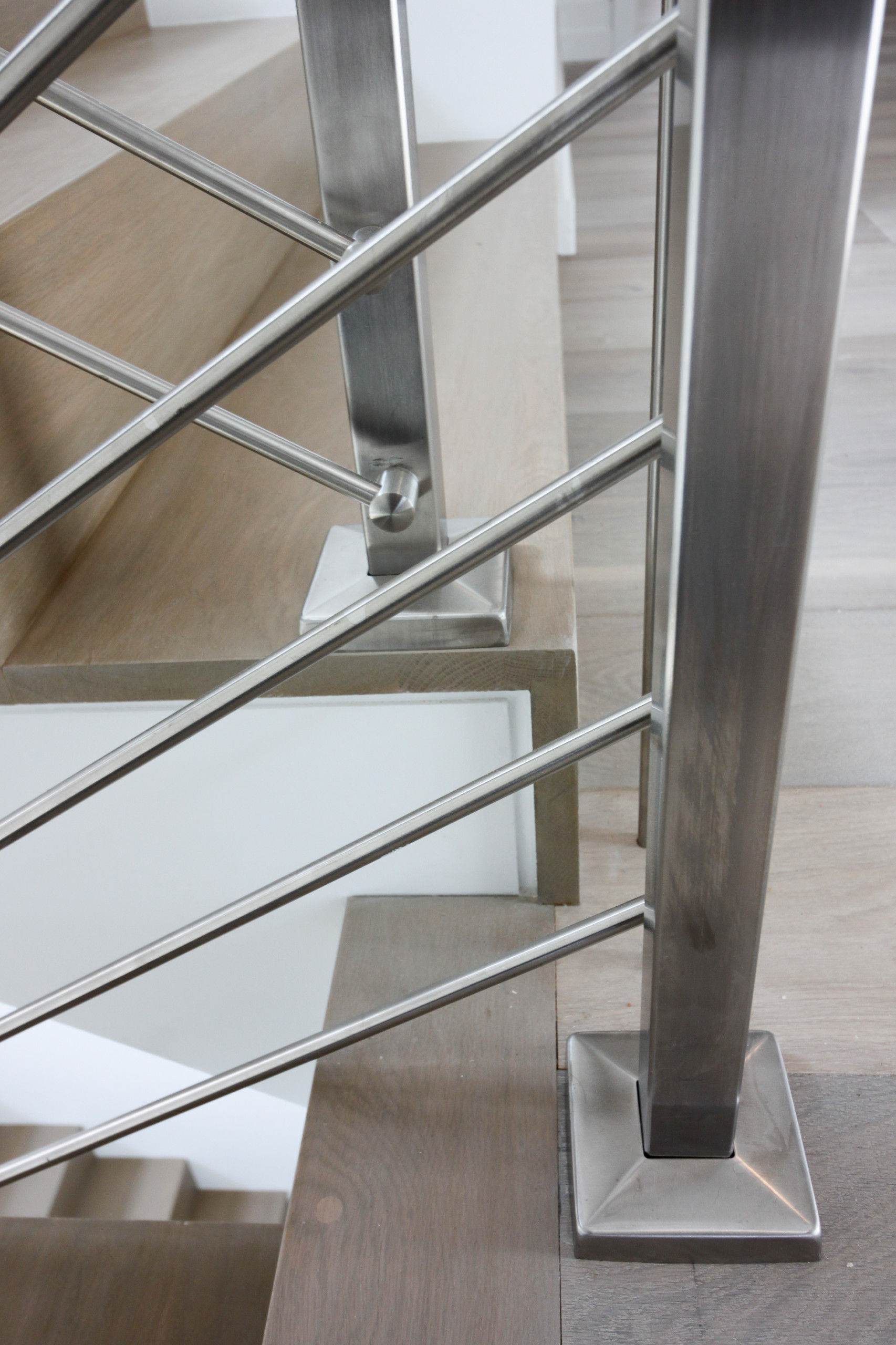75_Modern Stairway: White O 75_ak & Stainless Steel Balustrade, McLean VA 22101
