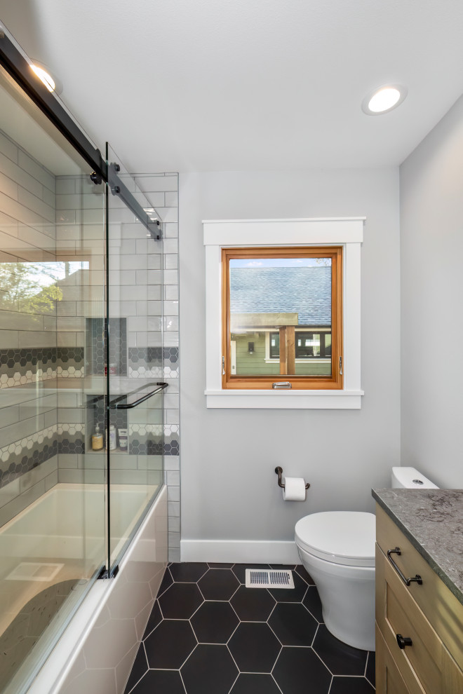 Inspiration for a rustic bathroom remodel in Seattle