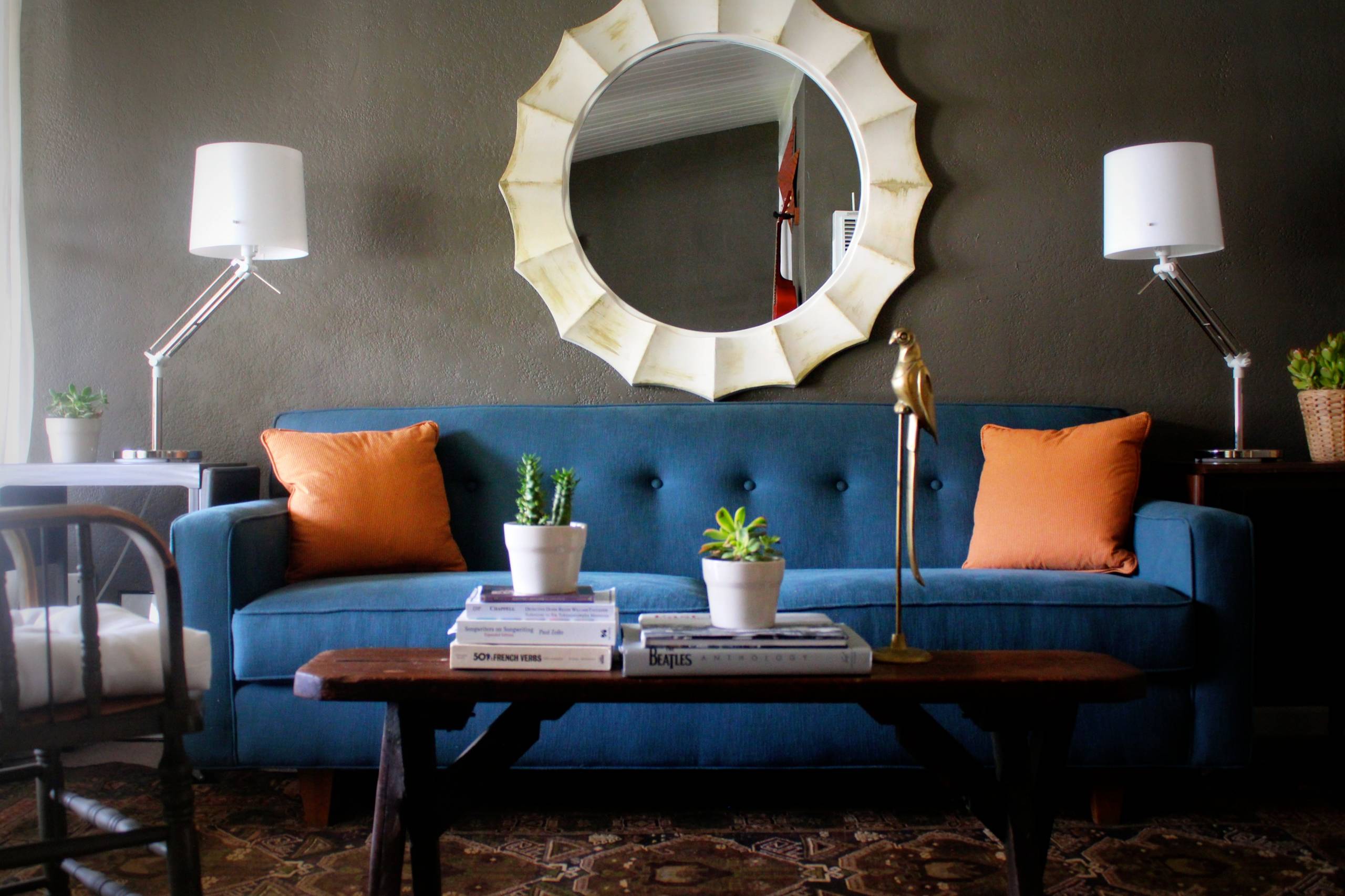 Orange \u0026 Blue Boho Damask Vintage Peel and Stick Wallpaper, image size:2560x1706