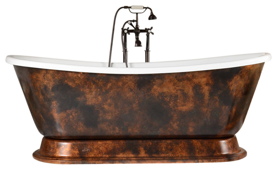 DOMENICO-AIR 73" Pedestal Tub, Hot Air Jetted, Patina Copper Exterior