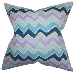 The Pillow Collection Deion Zigzag Bedding Sham Blue White Queen//20 x 30