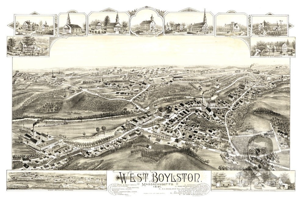 Old Map of West Boylston Massachusetts 1891, Vintage Map Art Print, 12