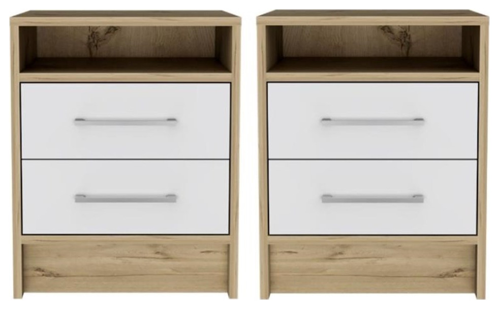 Home Square Eter Engineered Wood Nightstand in White & Light Oak - Set of 2