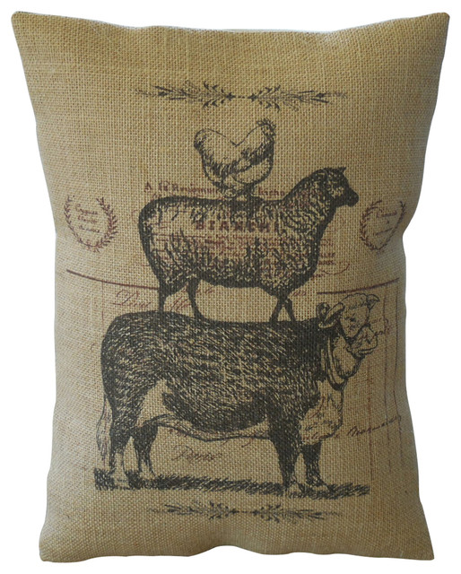 Animal Stack Burlap Pillow Farmhouse Pillows 12 X16 Farmhouse