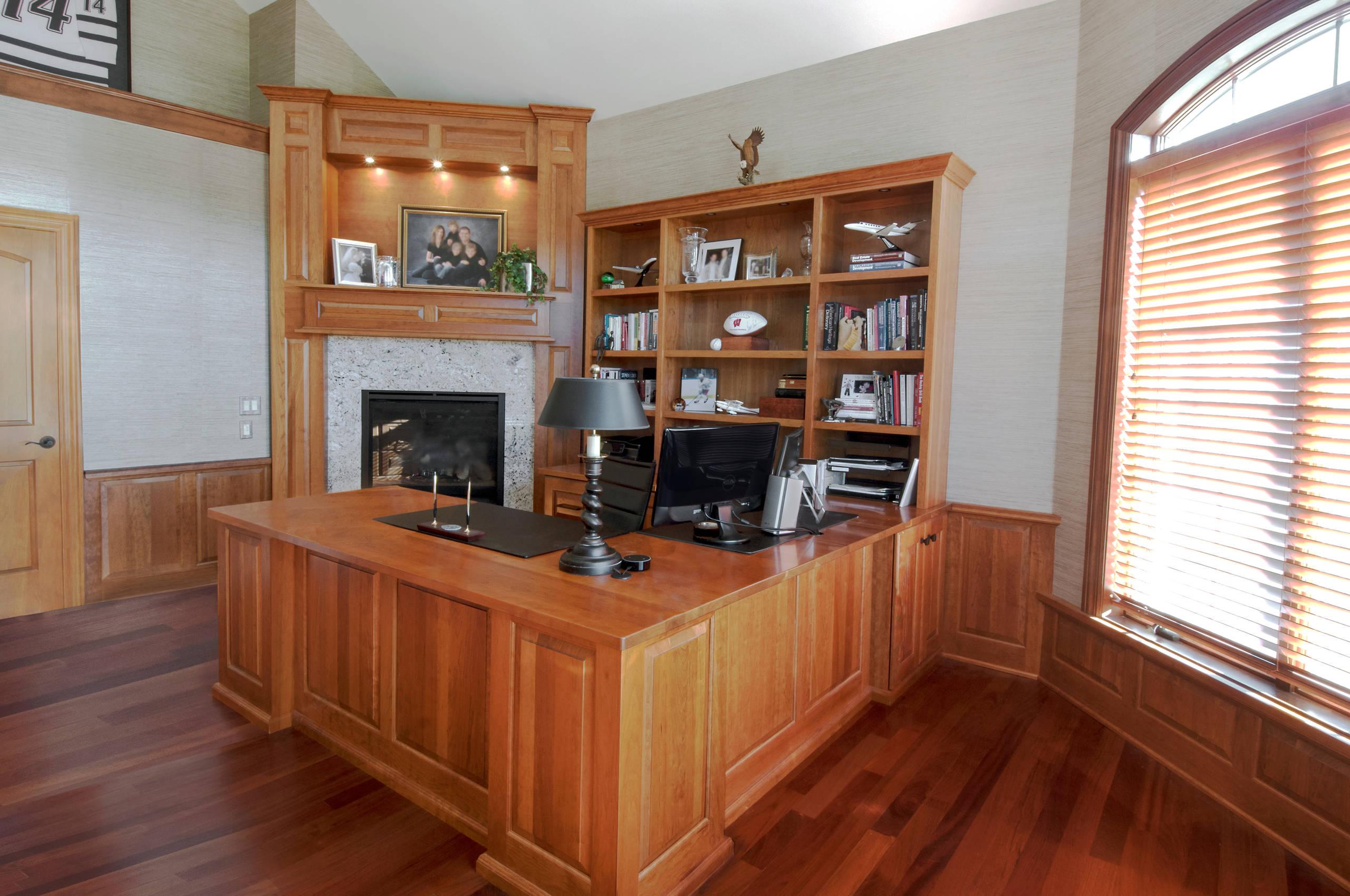 Cherry Wood Office Built-ins, Wainscoting, & Desks