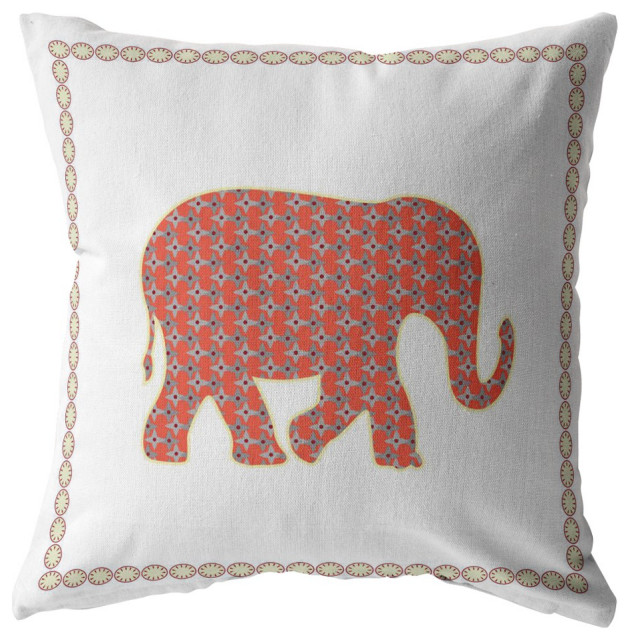 18 Orange White Elephant Indoor Outdoor Throw Pillow