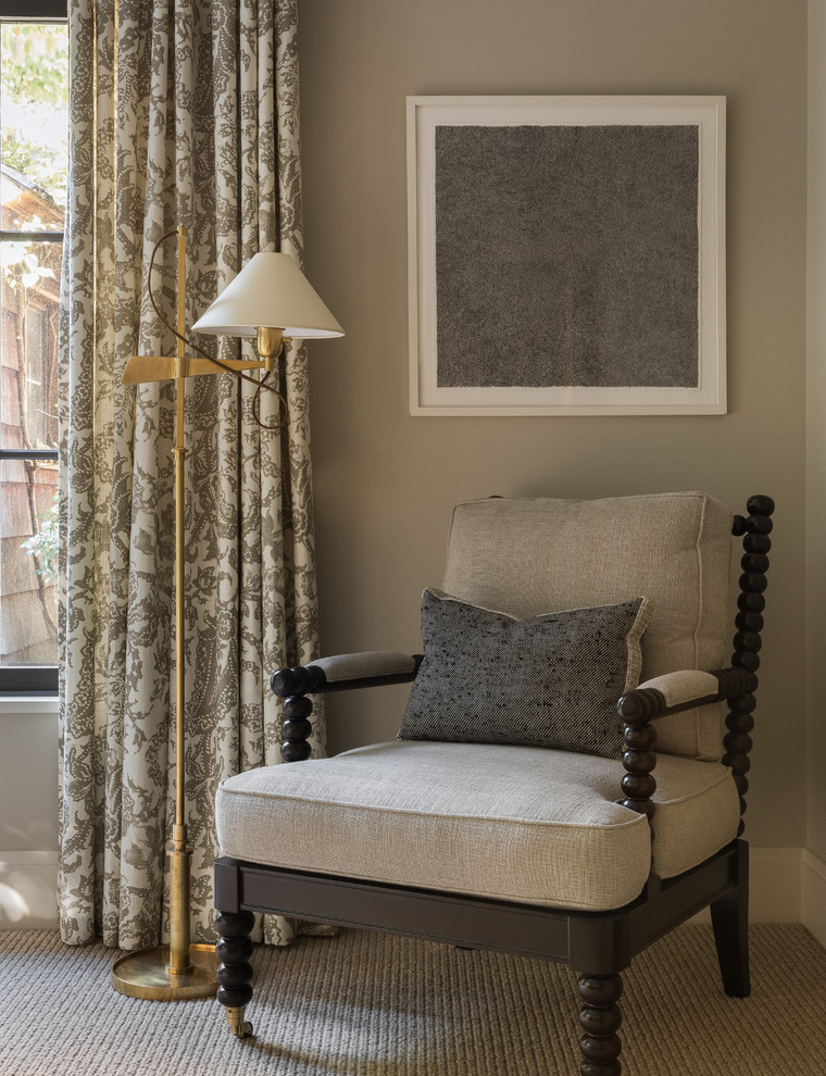 Inspiration for a small transitional guest carpeted and beige floor bedroom remodel in Seattle with gray walls and no fireplace