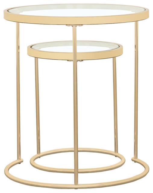 Maylin 2piece Round Glass Top Nesting Tables Gold Contemporary