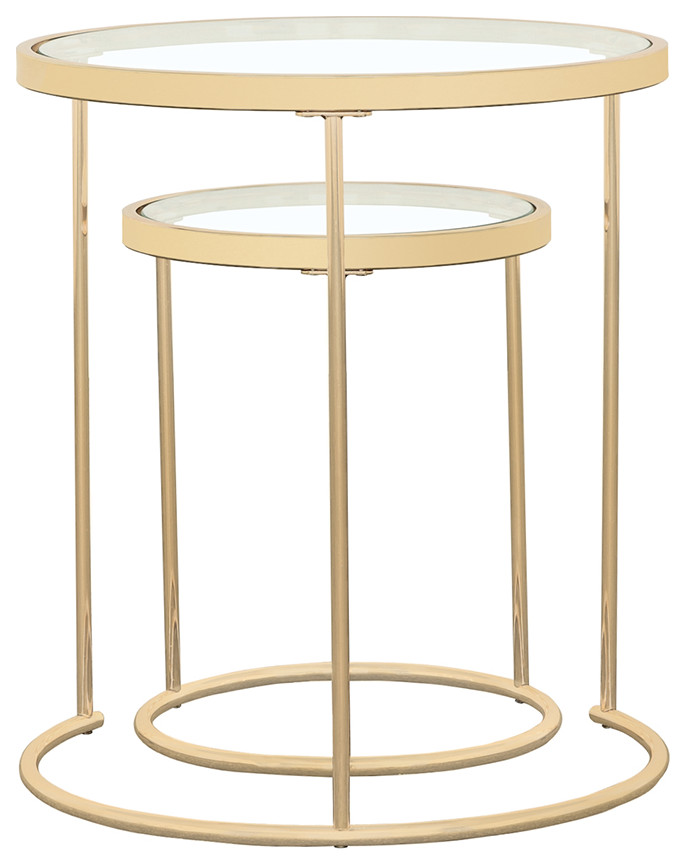 Maylin 2piece Round Glass Top Nesting Tables Gold Contemporary