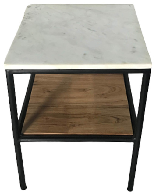 Wood/Marble, 14X20" Side Table, Brown/White Contemporary Side