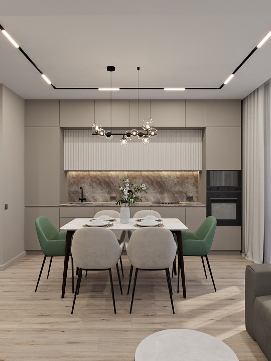 Светлая кухня-гостиная в современном стиле