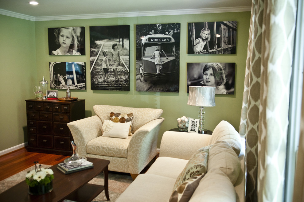 Traditional living room in Baltimore with green walls.