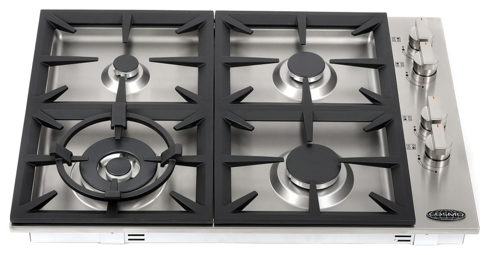 30 In Luxury Gas Cooktop In Stainless Steel With 4 Italian