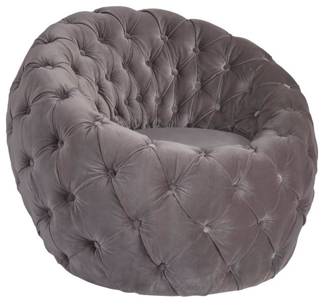 Egg Chair, Gray Velvet Fabric Transitional Armchairs And Accent