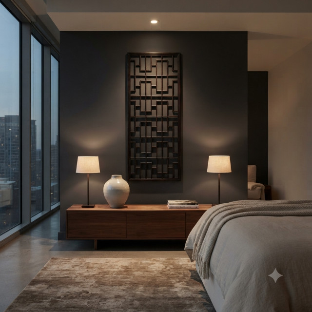 Dark Brown Rustic 100" Geometric Rectangular Wood Panel Screen ws5009 skandinavisch-schlafzimmer