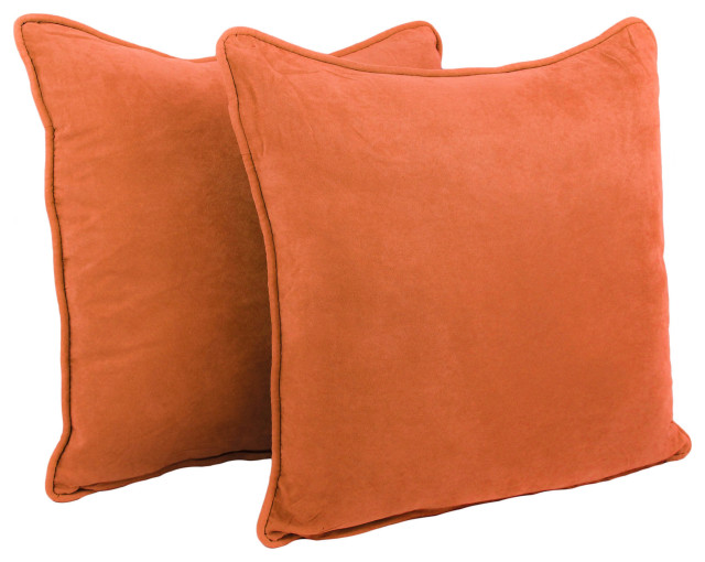 25" Double-Corded Microsuede Square Floor Pillows Set of 2 Tangerine Dream