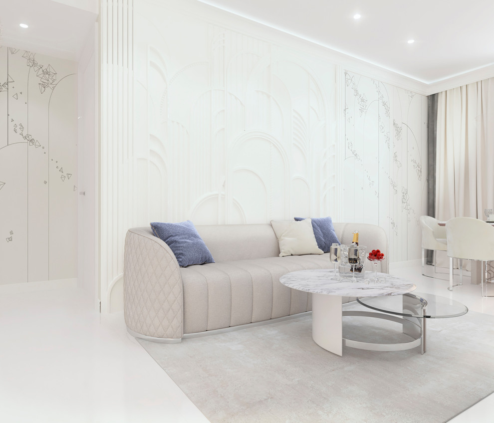 Роскошный белый интерьер в стиле ар-деко 105 кв.м. в ЖК ФИЛИ СИТИ