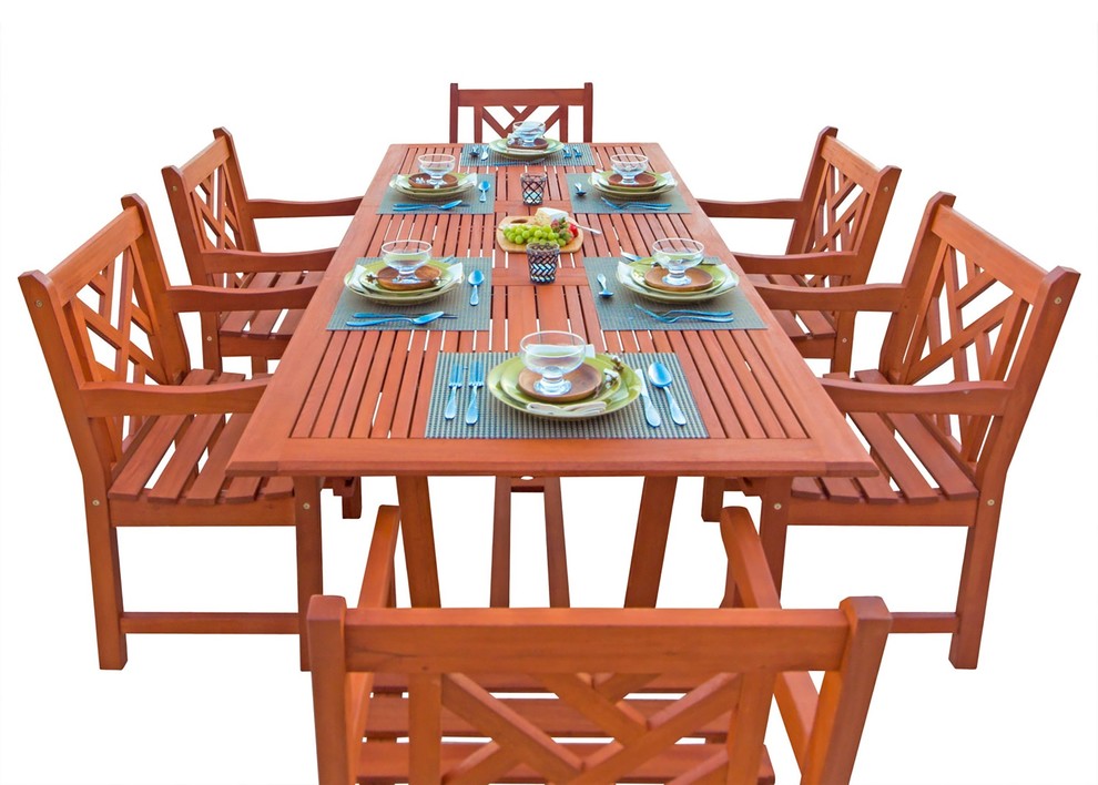 Malibu Outdoor 7piece Wood Patio Dining Set with Extension Table