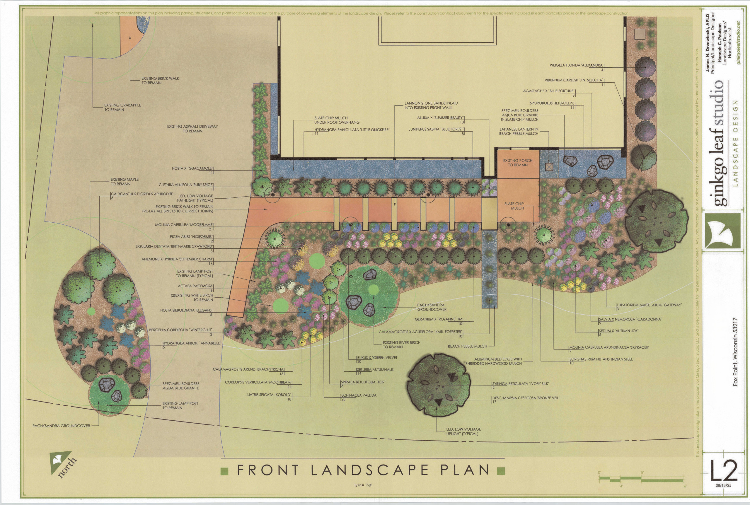 Mid-Century Ranch Front yard + Walkway Landscape Plan - Fox Point, WI