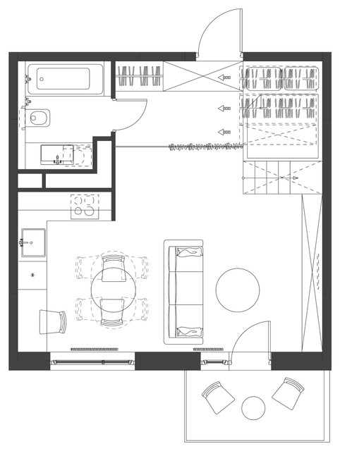 Flat 35 square meter contemporary-interior-elevation