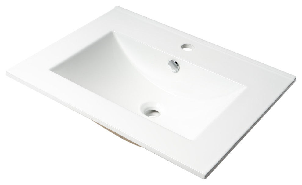 ALFI brand ABC803 White 25" Rectangular Drop In Ceramic Sink with Faucet Hole