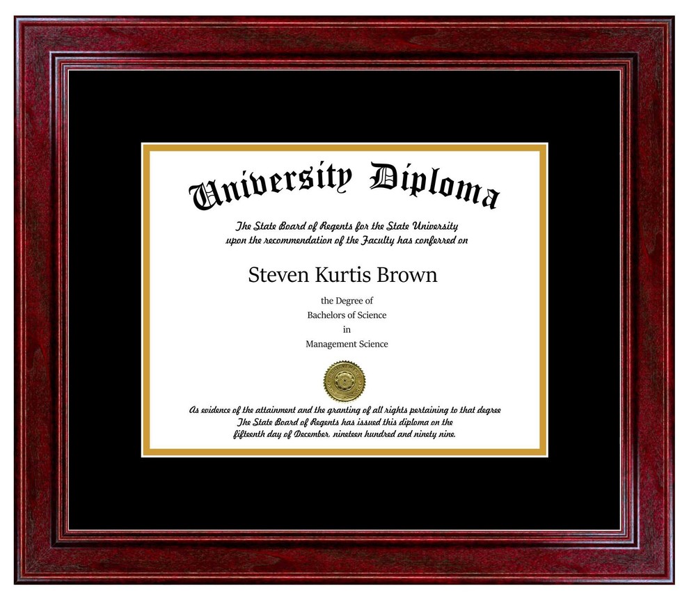 Single Diploma Frame with Double Matting, Sport Cherry, 11"x14"