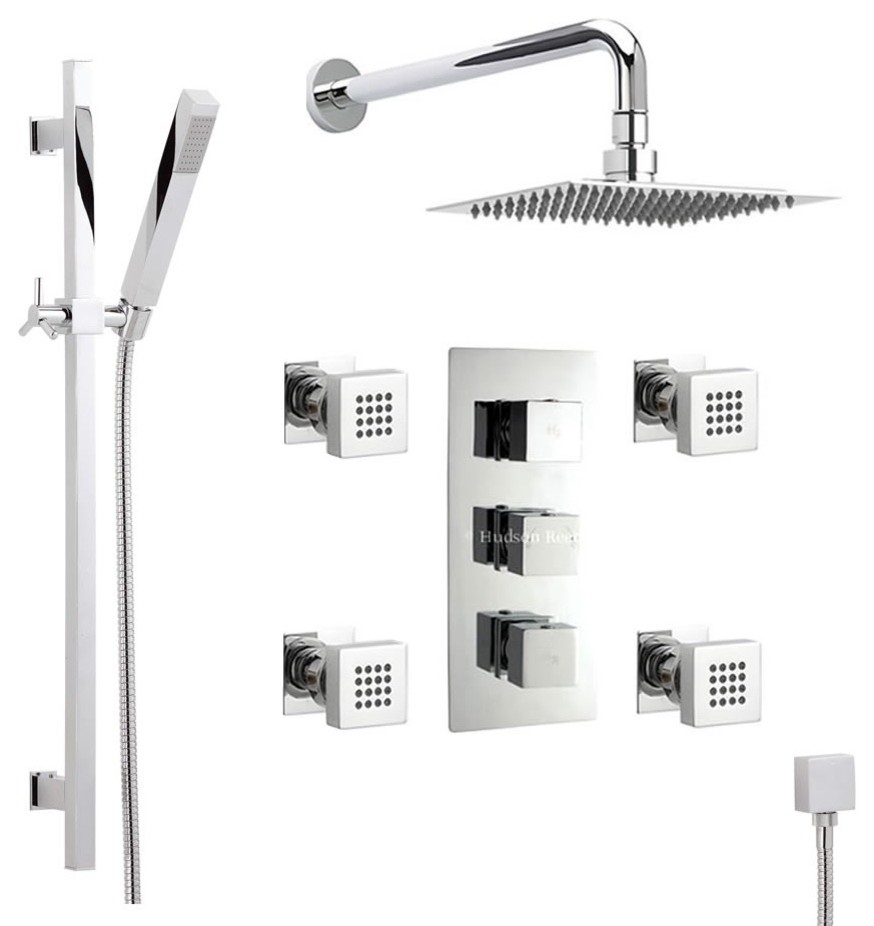 New Thermostatic Shower System With Chrome Ultra-Thin Head Handset Kit & 4 Jets