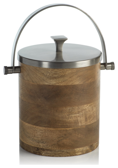 Porto Veli Wood Ice Bucket With Metal, Wooden Ice Bucket With Lid