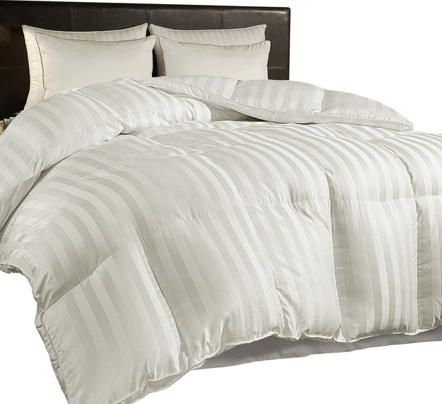 500 TC Damask Stripe Cotton Cover Duraloft Down Alternative Comforter