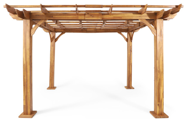 Evatt Outdoor 12'x10' Acacia Wood Pergola, Teak