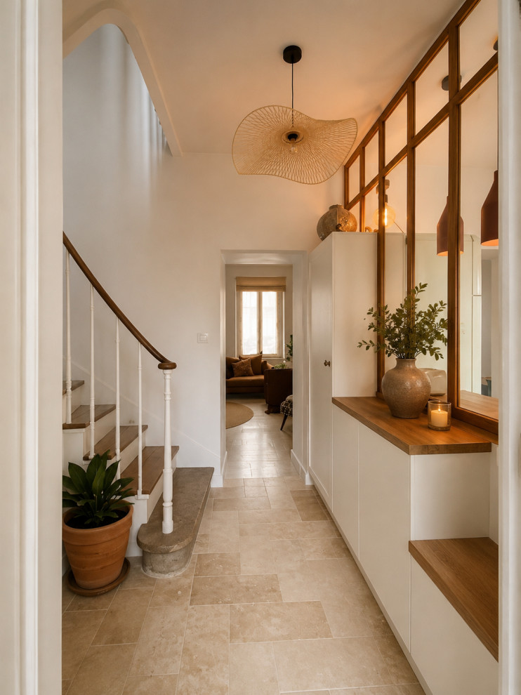 Aménagement d’entrée lumineuse avec mobilier sur mesure