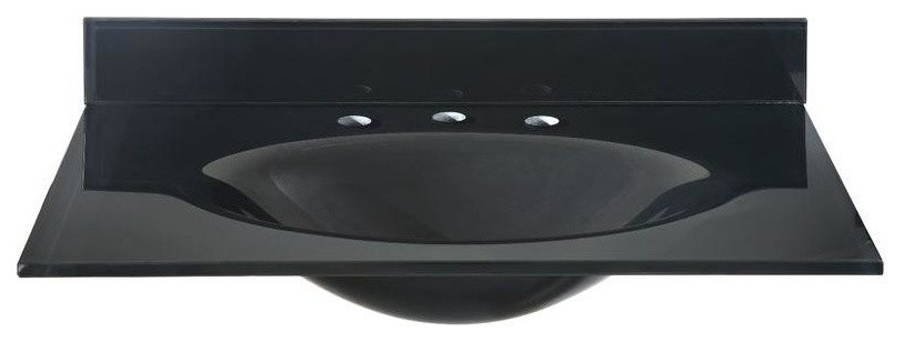 Tempered Glass Vanity Top, Black With Black Basin, 25"