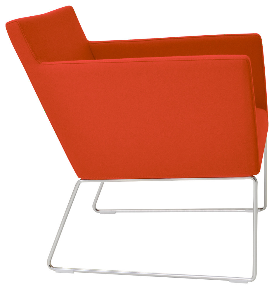 Harput Wire Lounge Chair, Chrome Plated Steel Tubes Base, Orange Camira Wool
