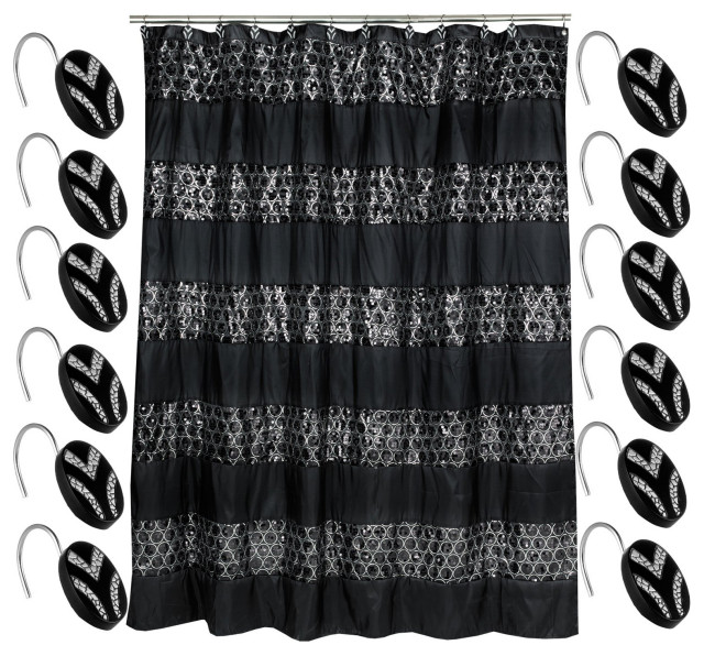 Sweet Home Collection Sinatra Fabric Shower Curtain and Hook Set