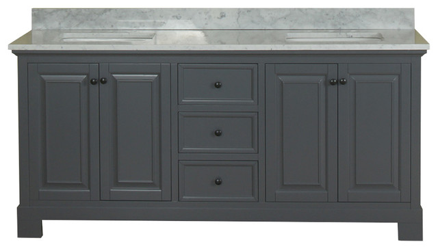 Richmond 72", Double Bathroom Vanity, Gray With Carrera Marble Top ...
