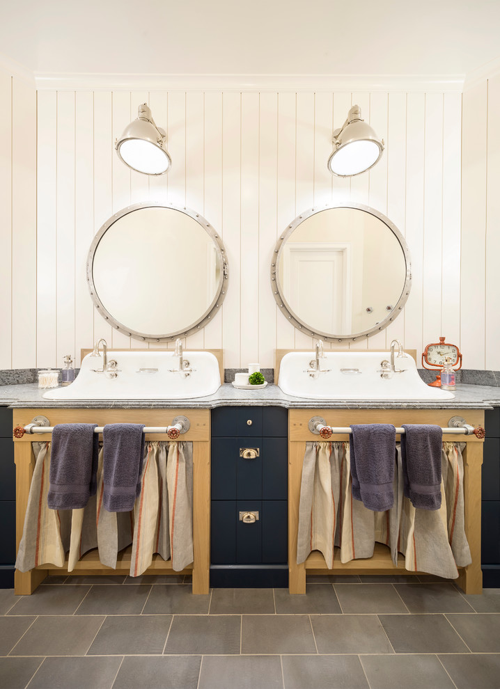 Bathroom - cottage bathroom idea in Salt Lake City with white walls and a trough sink