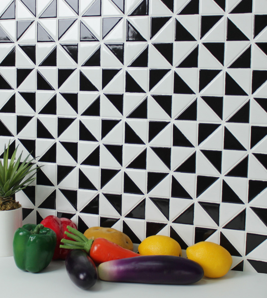 Inspiration for a modern kitchen remodel in Orange County with multicolored backsplash and porcelain backsplash