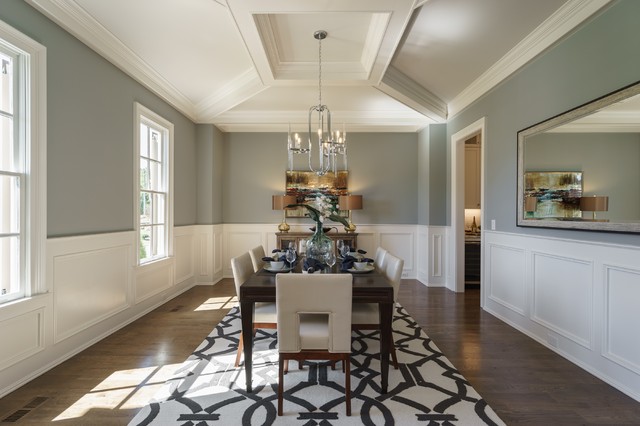 Dining Room With Coffered Ceiling Transitional Dining