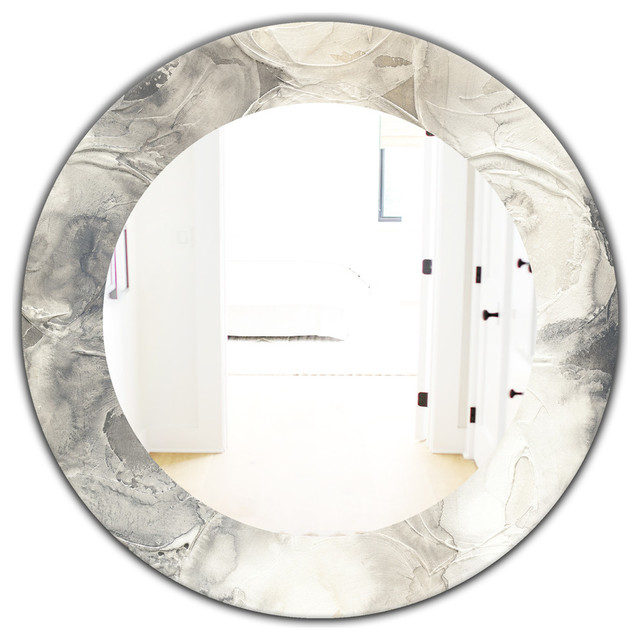 Designart Gray Circles I Modern Frameless Oval Or Round Wall Mirror ...